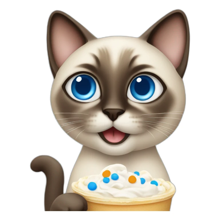 Siamese cat with blue eyes eating whipped cream sticker