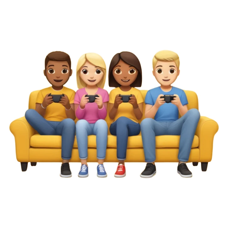 group of friends on couch playing a game couch should be deep yellow color sticker