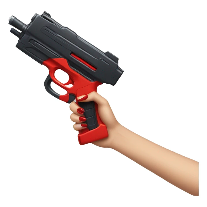 white hand with red nails holding large scary dark nerf gun sticker