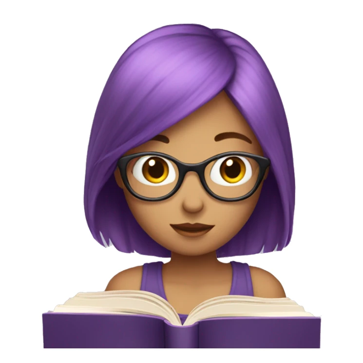 purple hair girl reading behind a book sticker