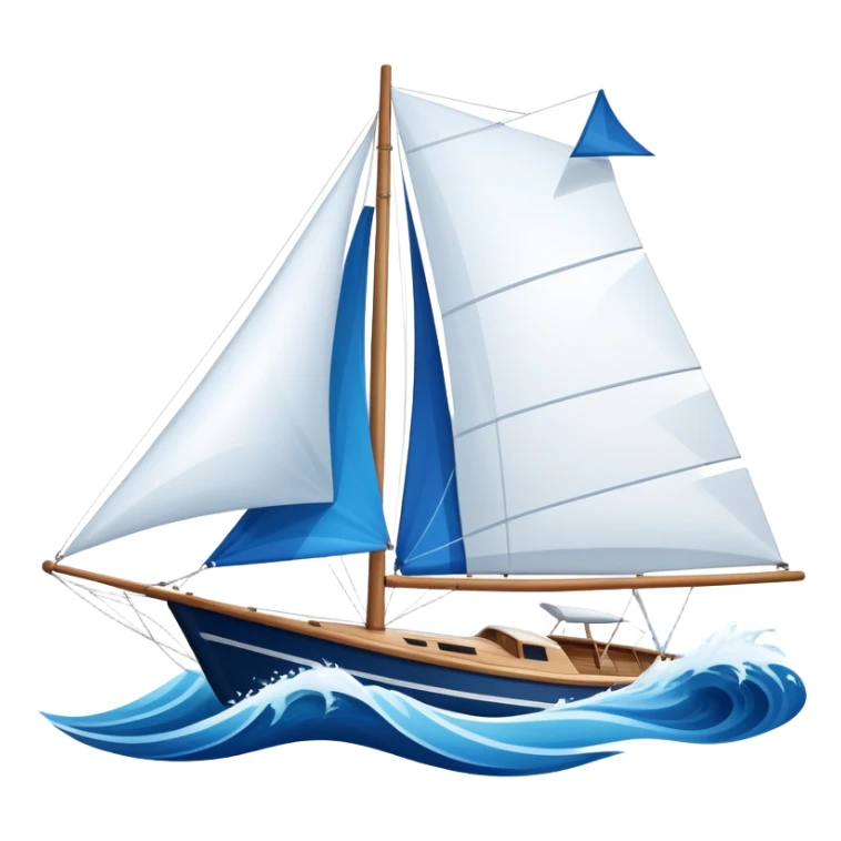 An icon featuring a sleek sailboat with billowing sails cutting through the waves. The design includes the boat's mast, a wind-filled sail, and water splashes, symbolizing the thrill and skill of sailing. Transparent background highlights the elegance and power of wind-driven sports. sticker