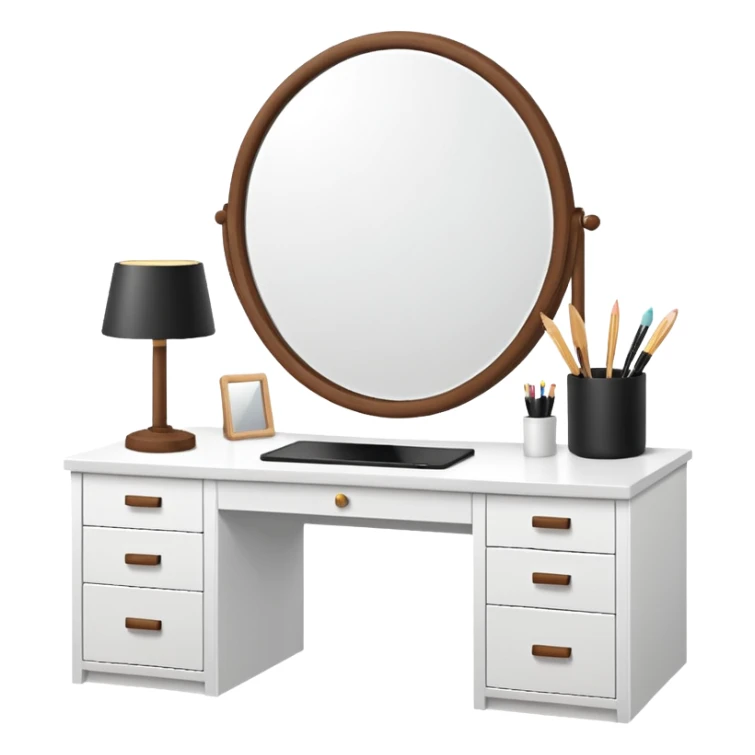 White desk with vanity mirror (no person) sticker