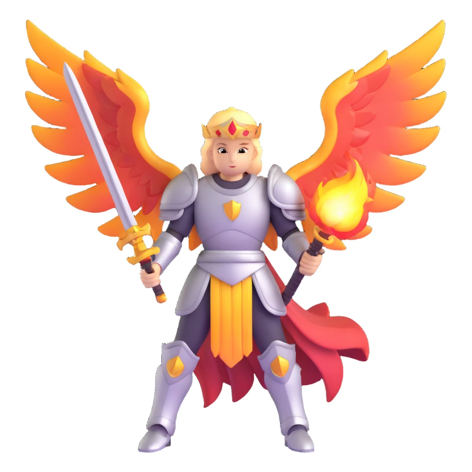 Archangel Michael in armor with flaming sword and large wings sticker