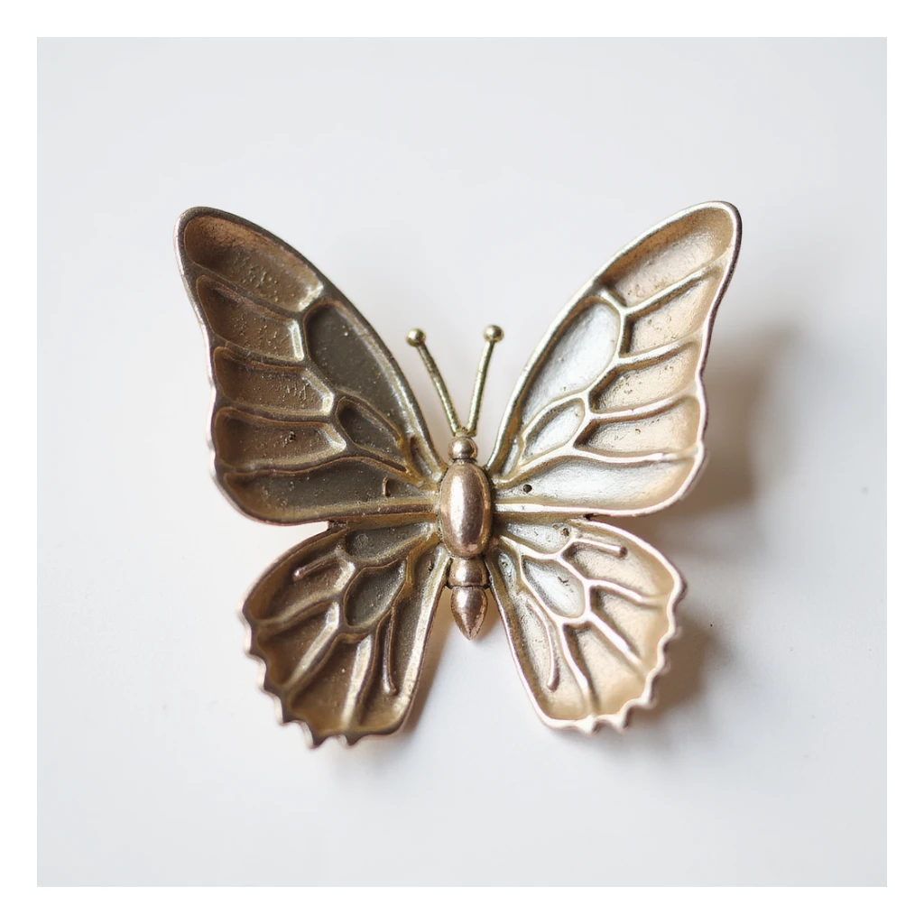 realistic butterfly-shaped earring with a metallic finish, isolated on a transparent background, no visible background sticker