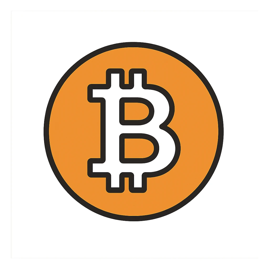 bitcoin symbol, flat icon style, orange and white, minimalistic sticker