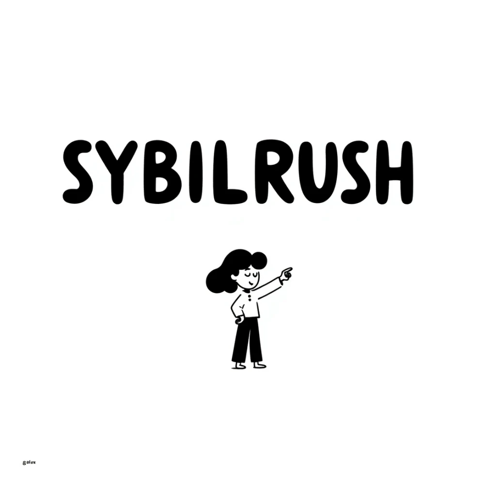 The word "SYBILRUSH" written in bold letters sticker