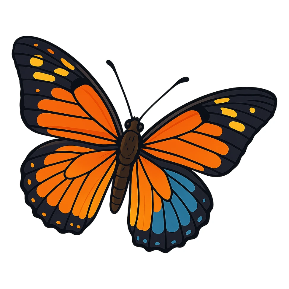 a realistic butterfly, vibrant toon style with realistic proportions, bright colors, detailed wings sticker