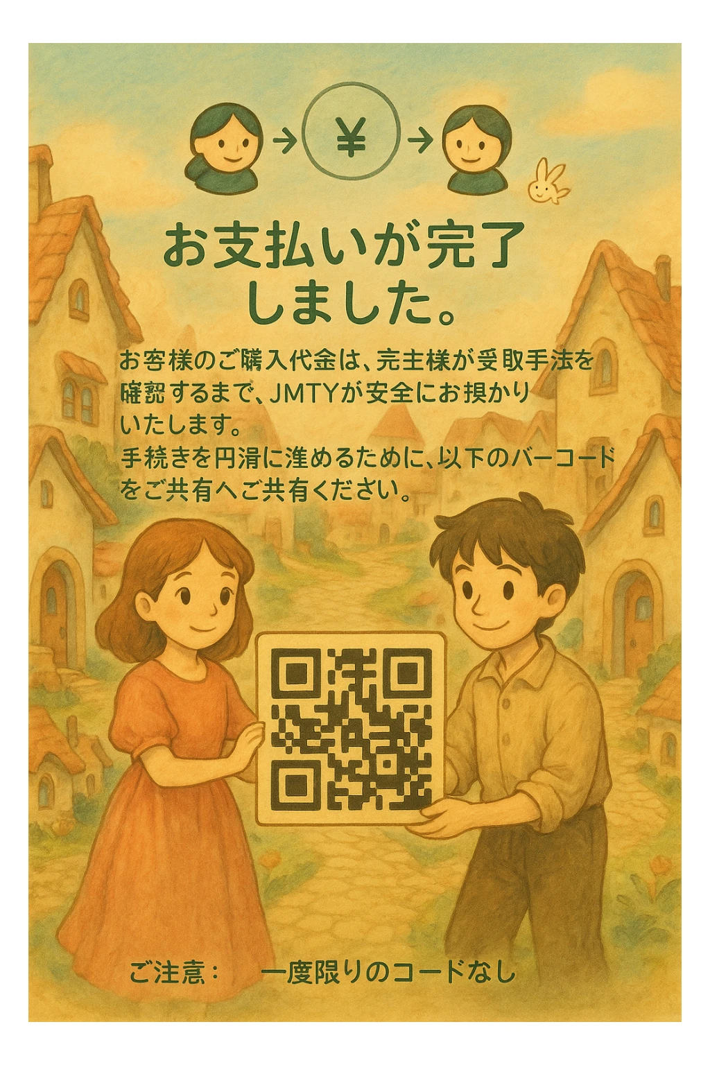 ладно измени сюжет кардинально, сохрани текст, сохрани значки , но измени сюжет фон персонажей
по центру так же место для кьюара sticker