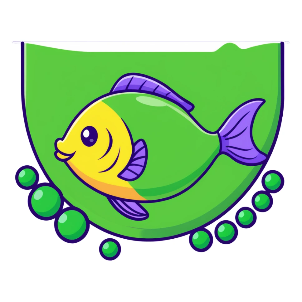 A fish swimming next to green peas sticker