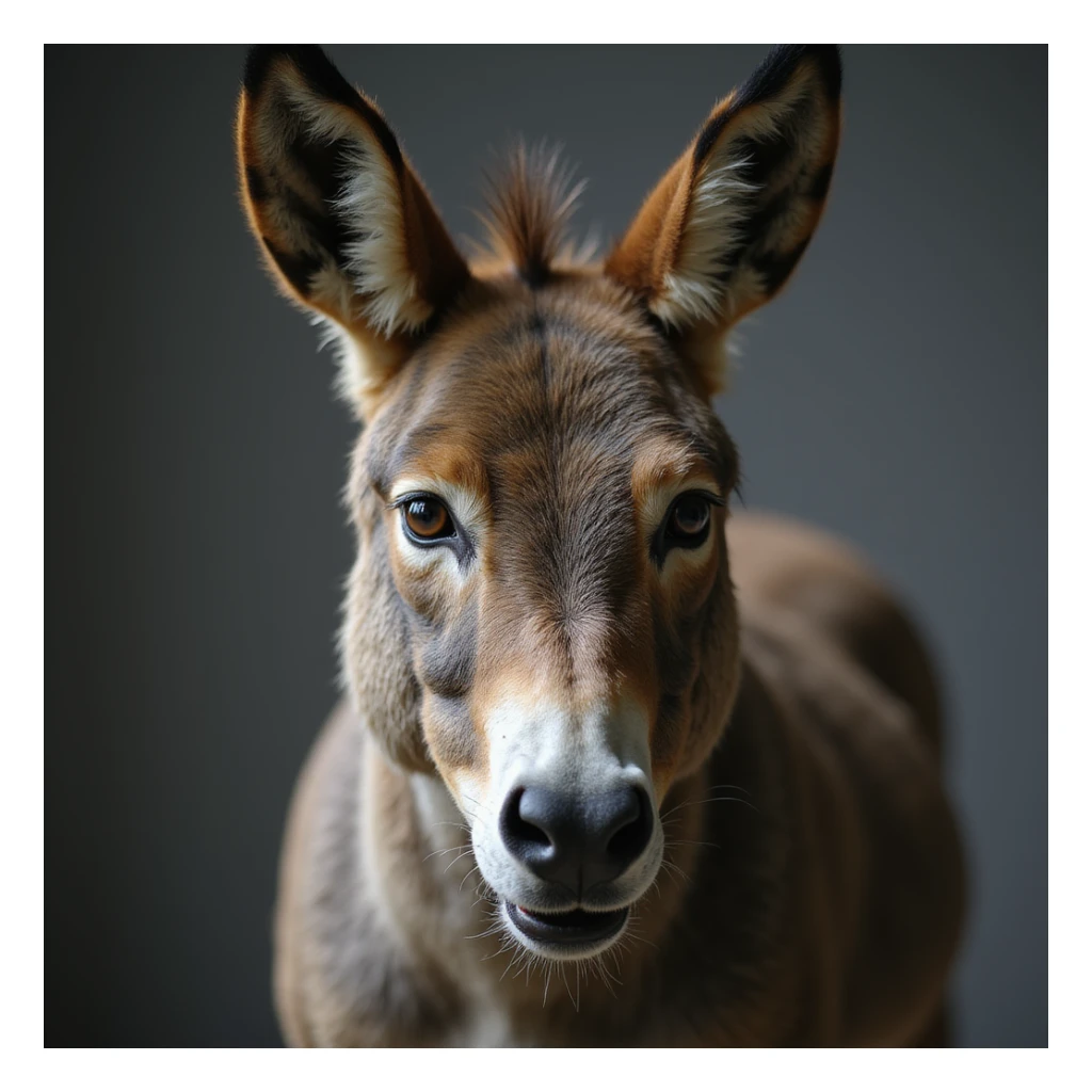 realistic mule with angry expression, ears pinned back, detailed fur, natural colors, photorealistic style sticker