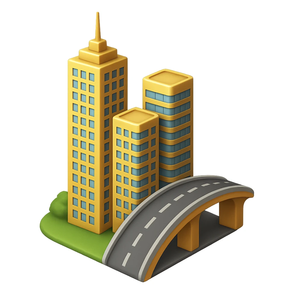 

Сделай детализированное емодзи - небоскребы а рядом дорога-мост, 
Без фона, на пнг прозначном фоне sticker