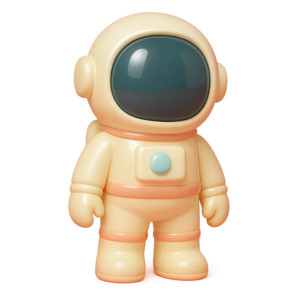 astronaut with a shiny helmet and space suit, standing pose in vinyl figure style sticker