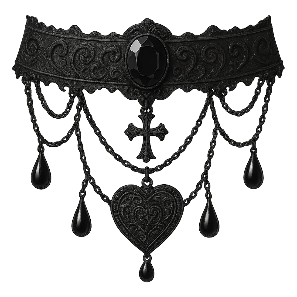 Add a heart-shaped pendant to the black goth choker, keeping the gothic style. Remove the background. sticker