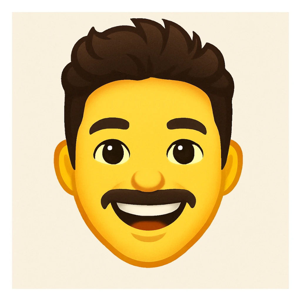 Create an emoji of this person smiling, focusing on the face and expression, in classic emoji style with a simple or no background. The style should resemble classic emoji aesthetics. sticker