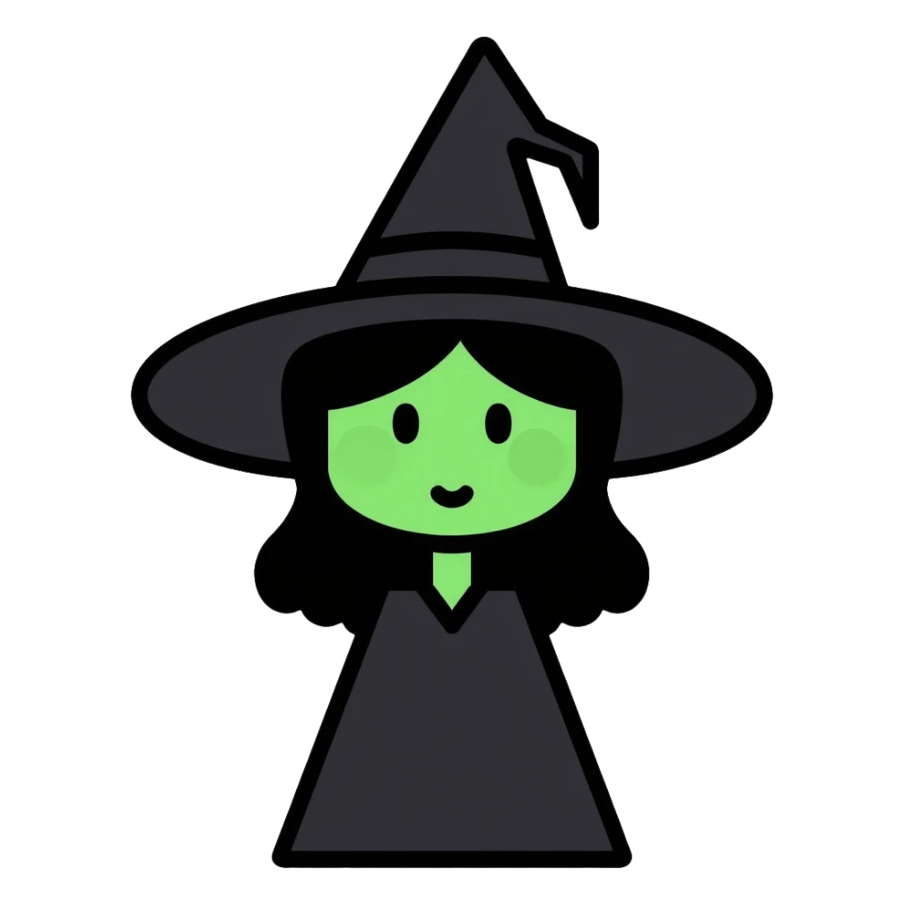 Elphaba, the green-skinned witch with black hat and dress sticker