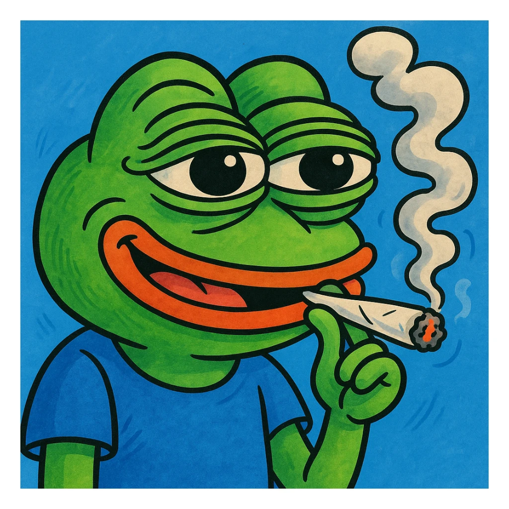 pepe the frog smoking a joint, cartoon style sticker