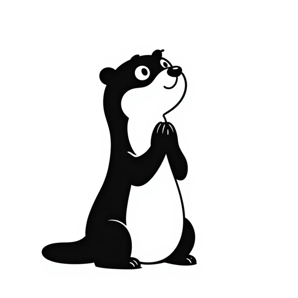 an otter with hands together, looking up, asking for a favour, hand drawn notion style doodle sticker
