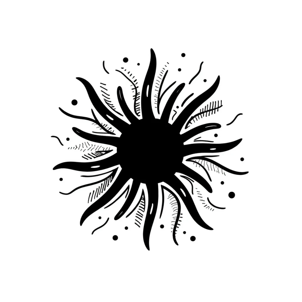 Interwoven lines forming a starburst with texture patterns – symbol of creative expression across mediums sticker