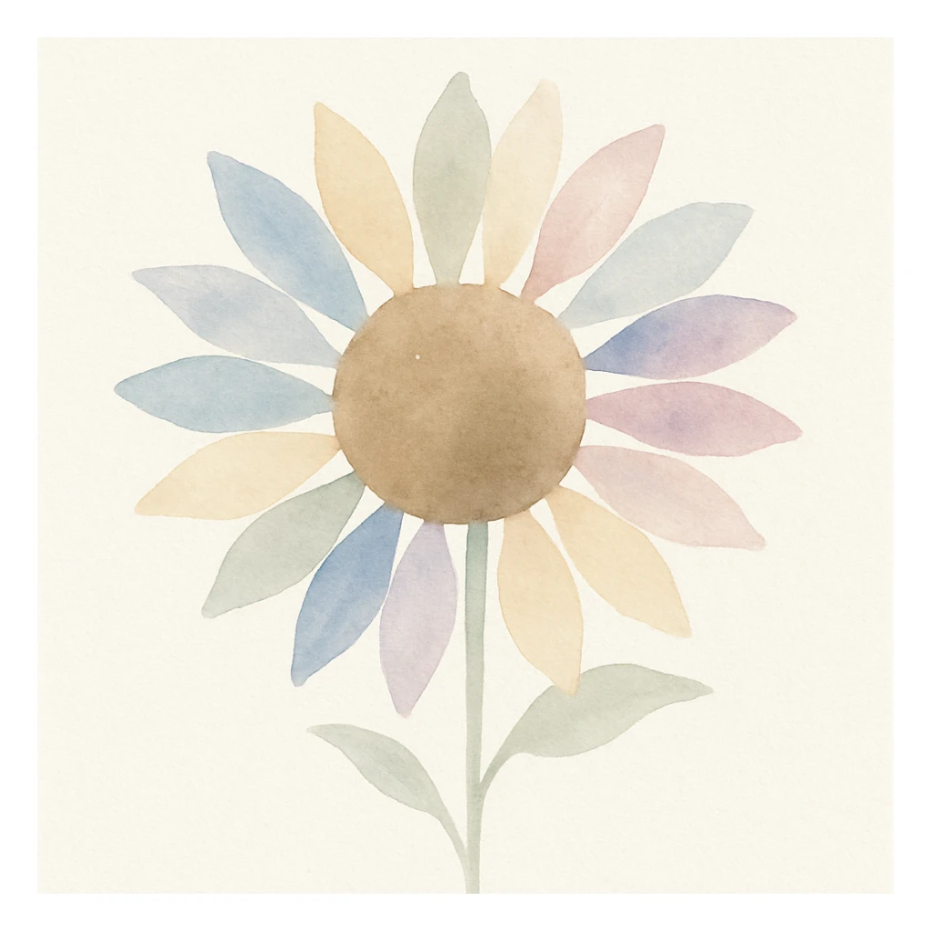 sunflower with varied colored petals, artistic illustration style sticker
