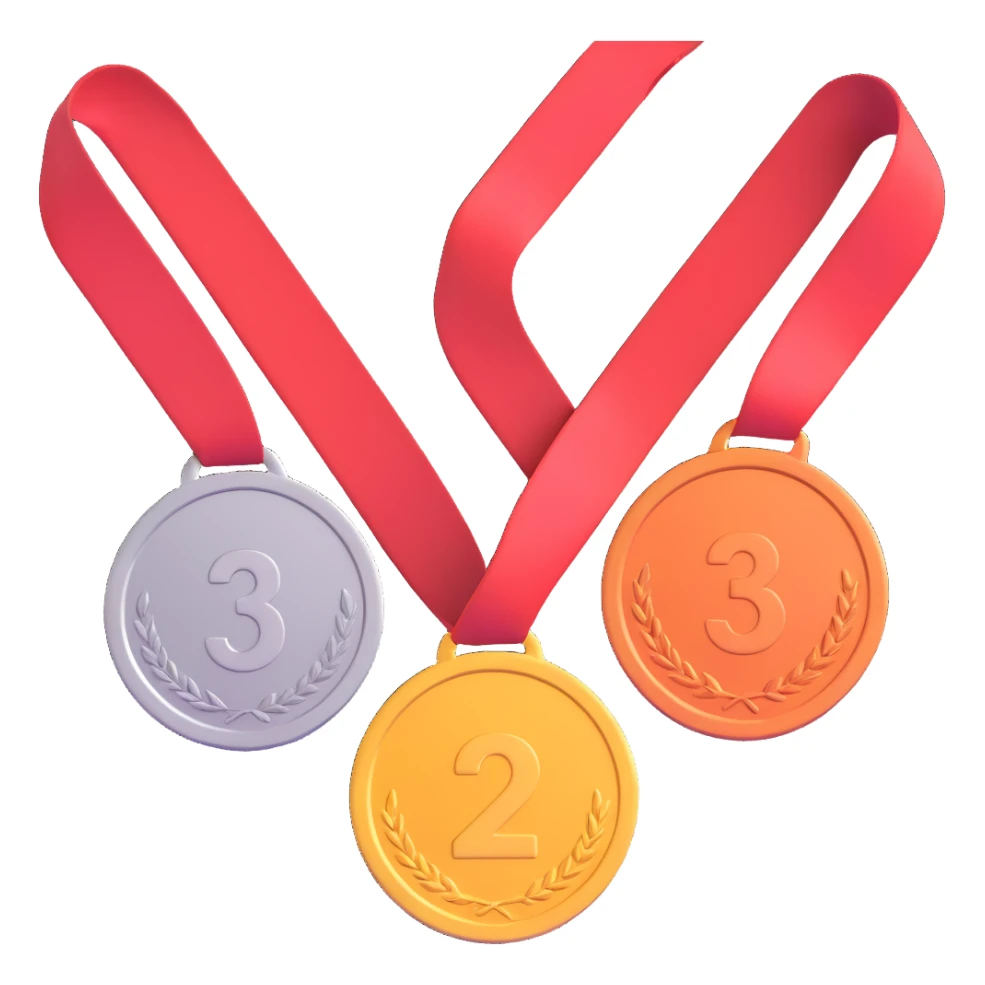 3 winners in 1st, 2nd & 3rd place emoji show the order numbered with 2, 1, 3 sticker