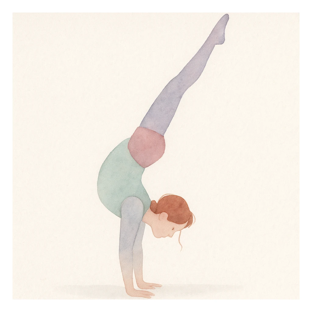 girl doing a handstand, watercolor illustration sticker