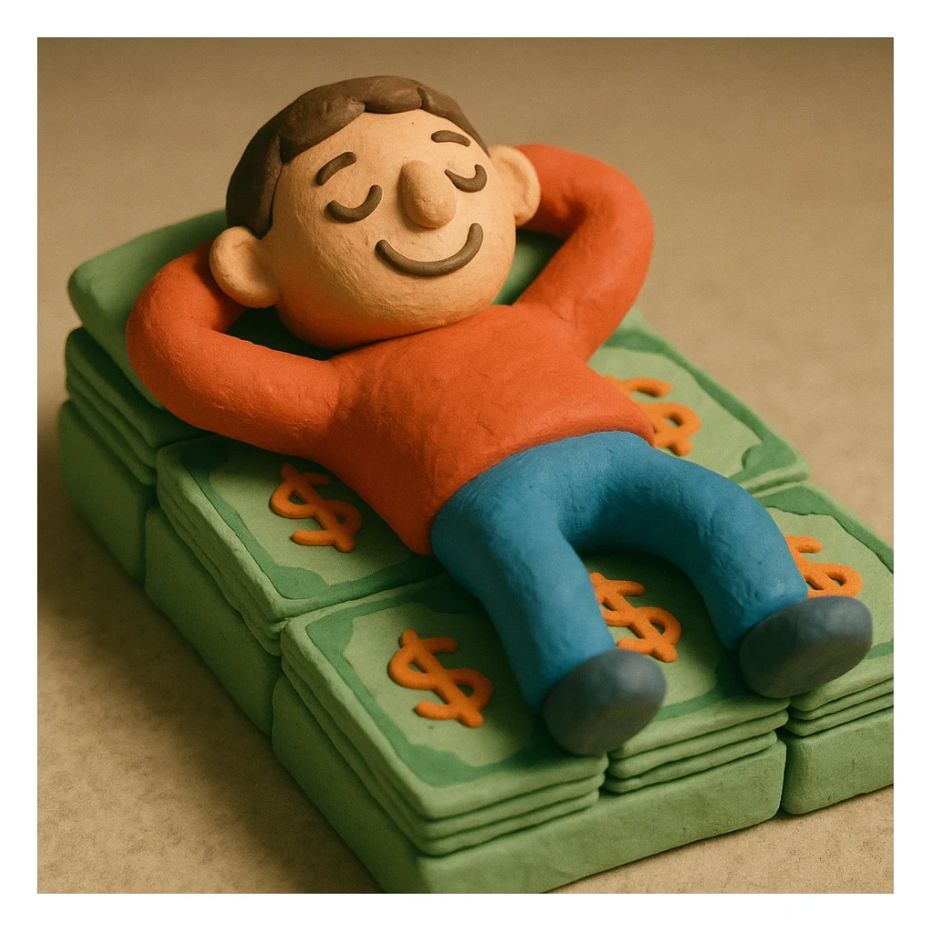 happy person napping on mattress of money sticker