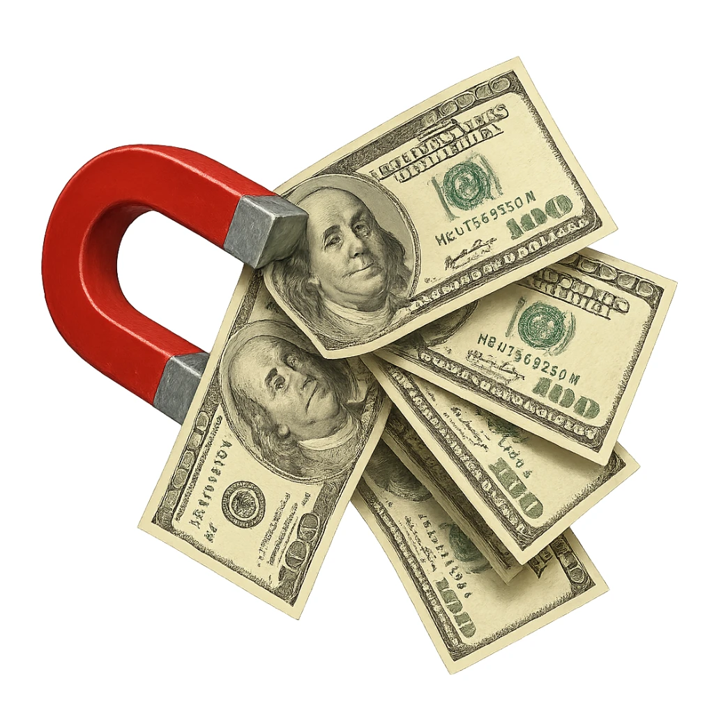 banconote attratte da una calamita rossa sticker