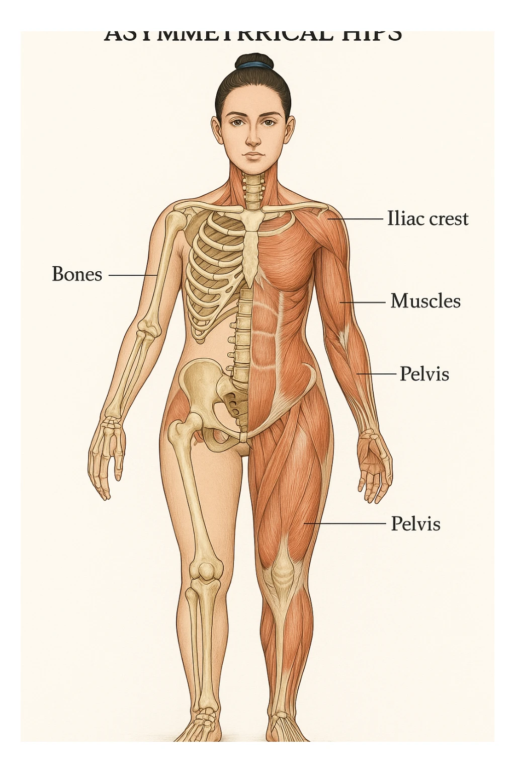 Donna vista anatomicamente con fianchi asimmetrici sticker