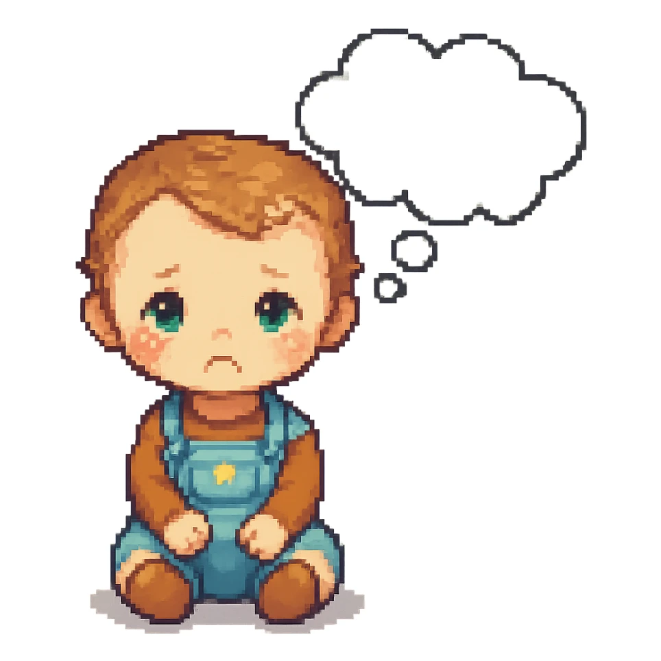 Add a thought bubble above the thinking baby, keep the style consistent with the original image. sticker