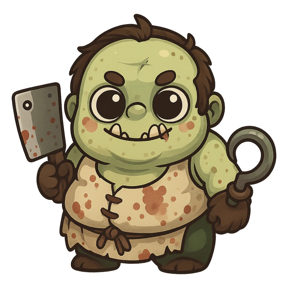 Pudge in a cute, chibi-style cartoon redesign, round proportions, big eyes sticker