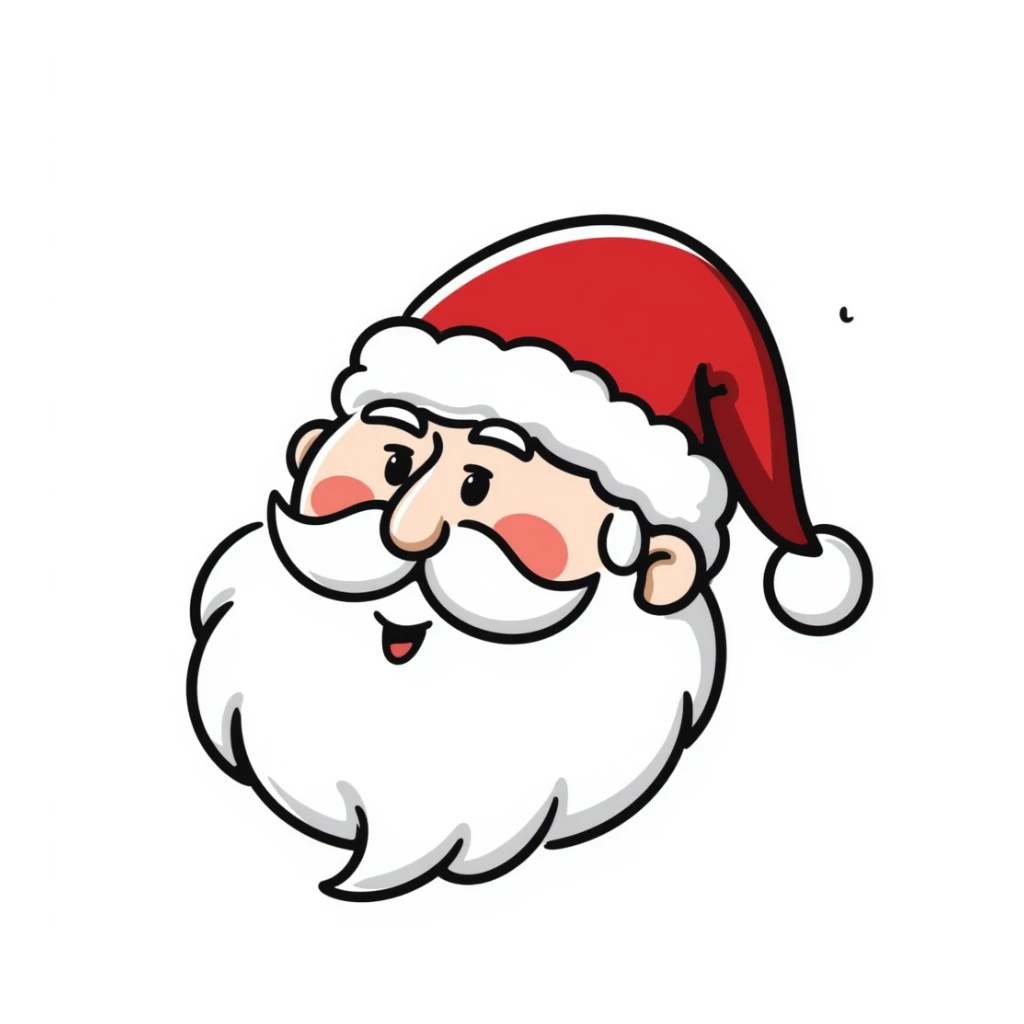 Santa head with long white beard, rosy cheeks, twinkling eyes and red hat sticker