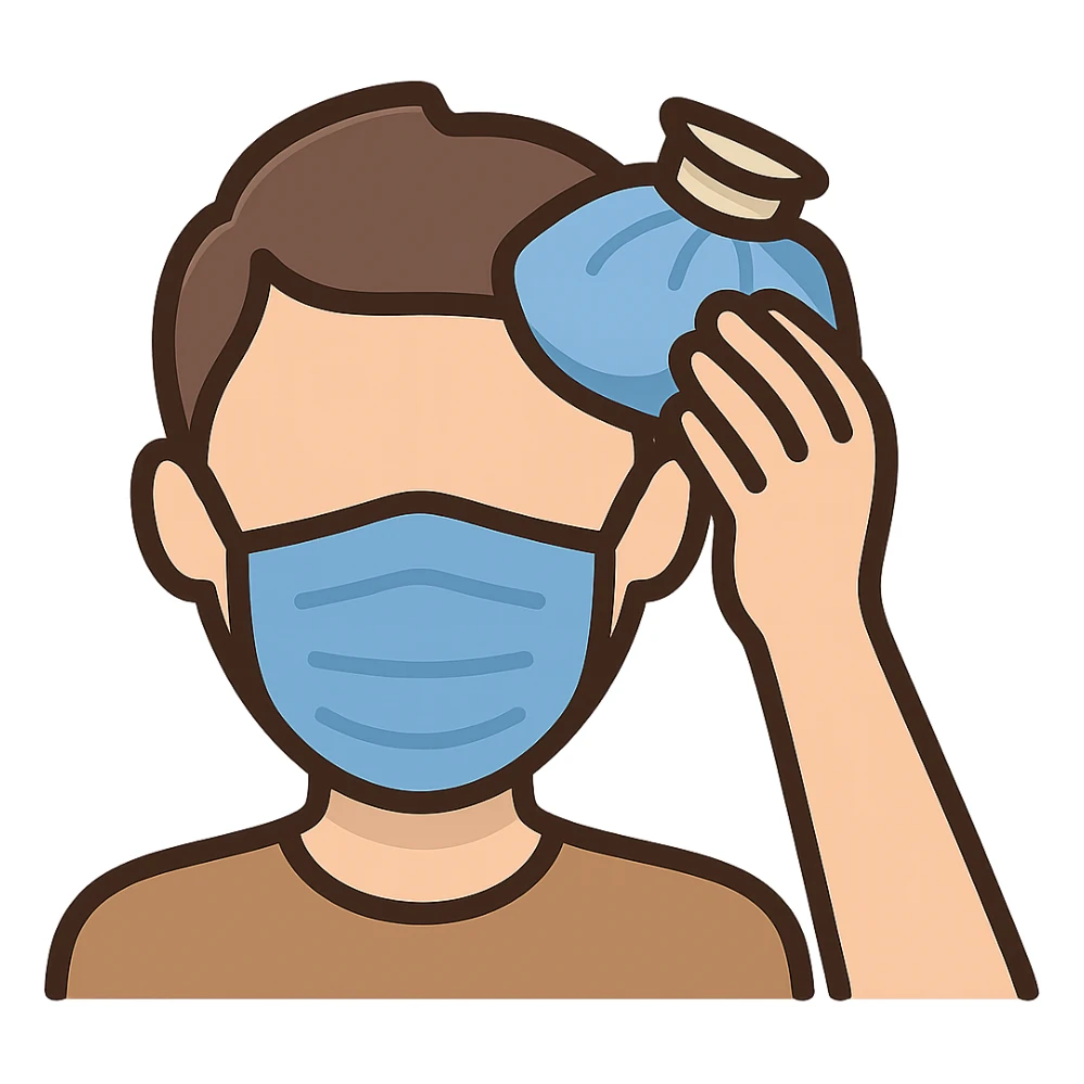 face with blue mask and ice pack emoji, digital illustration, no background sticker