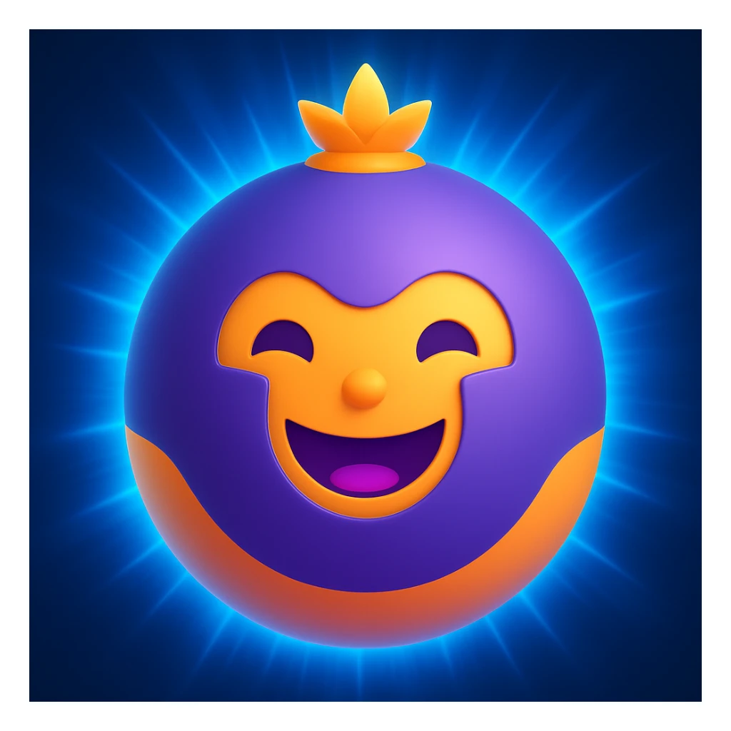 Add a radiating blue light effect around the aura ball, keeping the warm smile and 3D emoji style sticker
