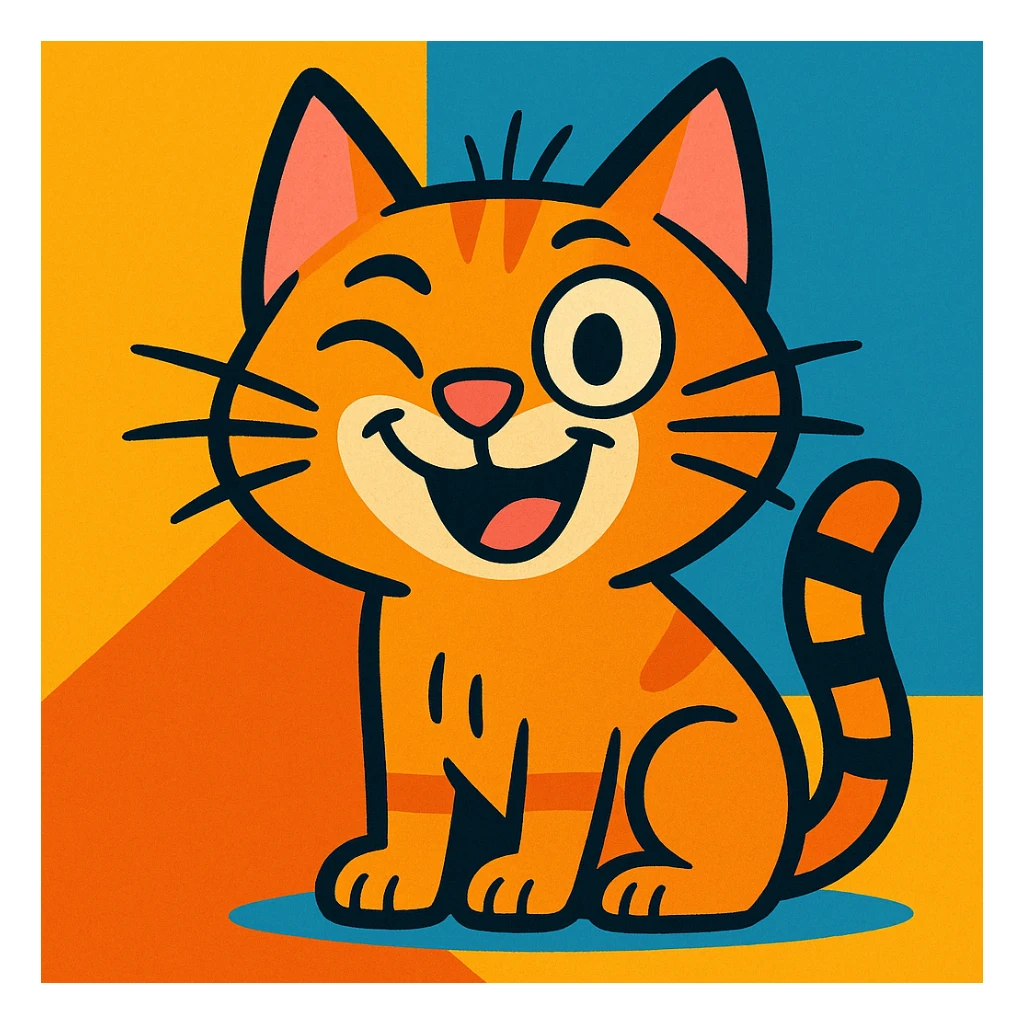 very cute cartoon cat with an unusual facial expression that causes a smile, vibrant toon style sticker
