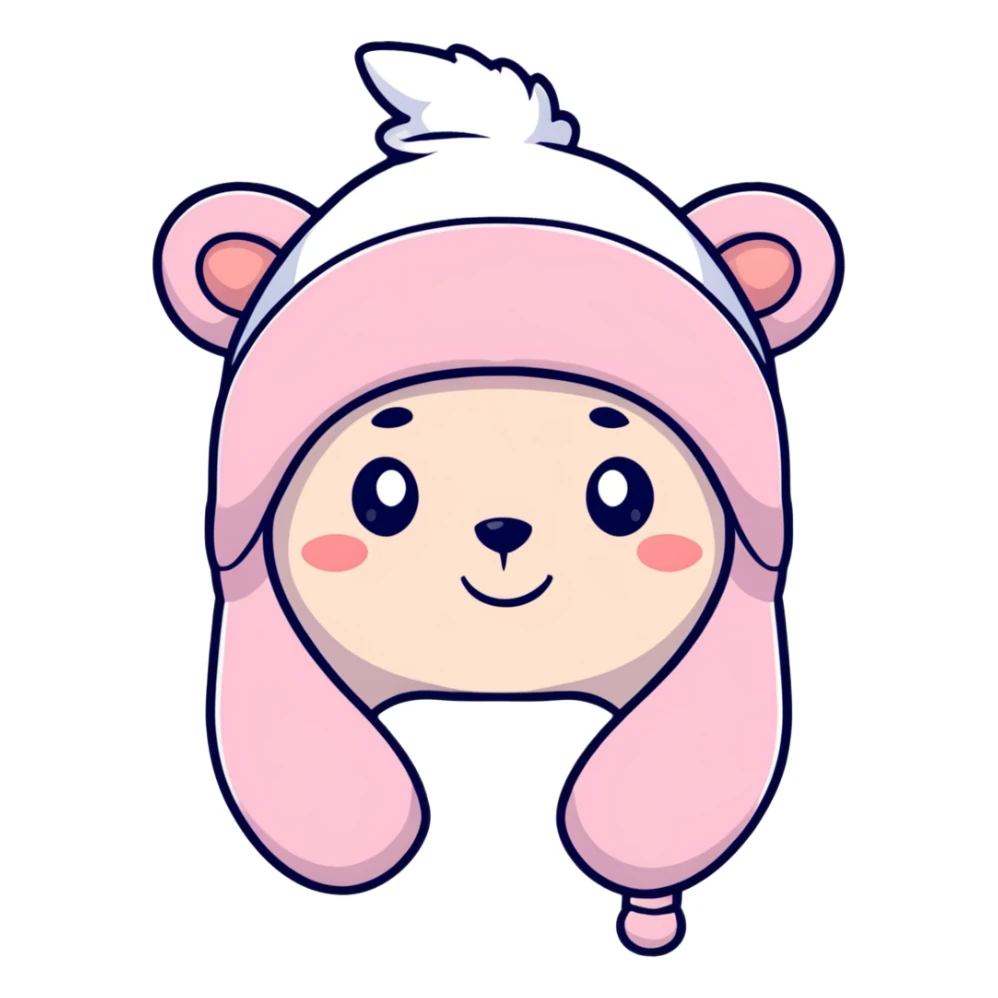 cute fluffy pastel pink winter hat with earflaps, super soft and plush sticker
