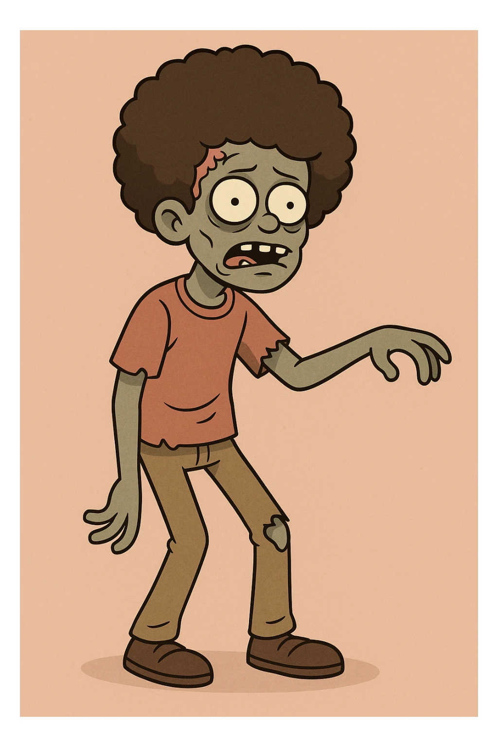 zombie boy with an afro, cartoon style sticker