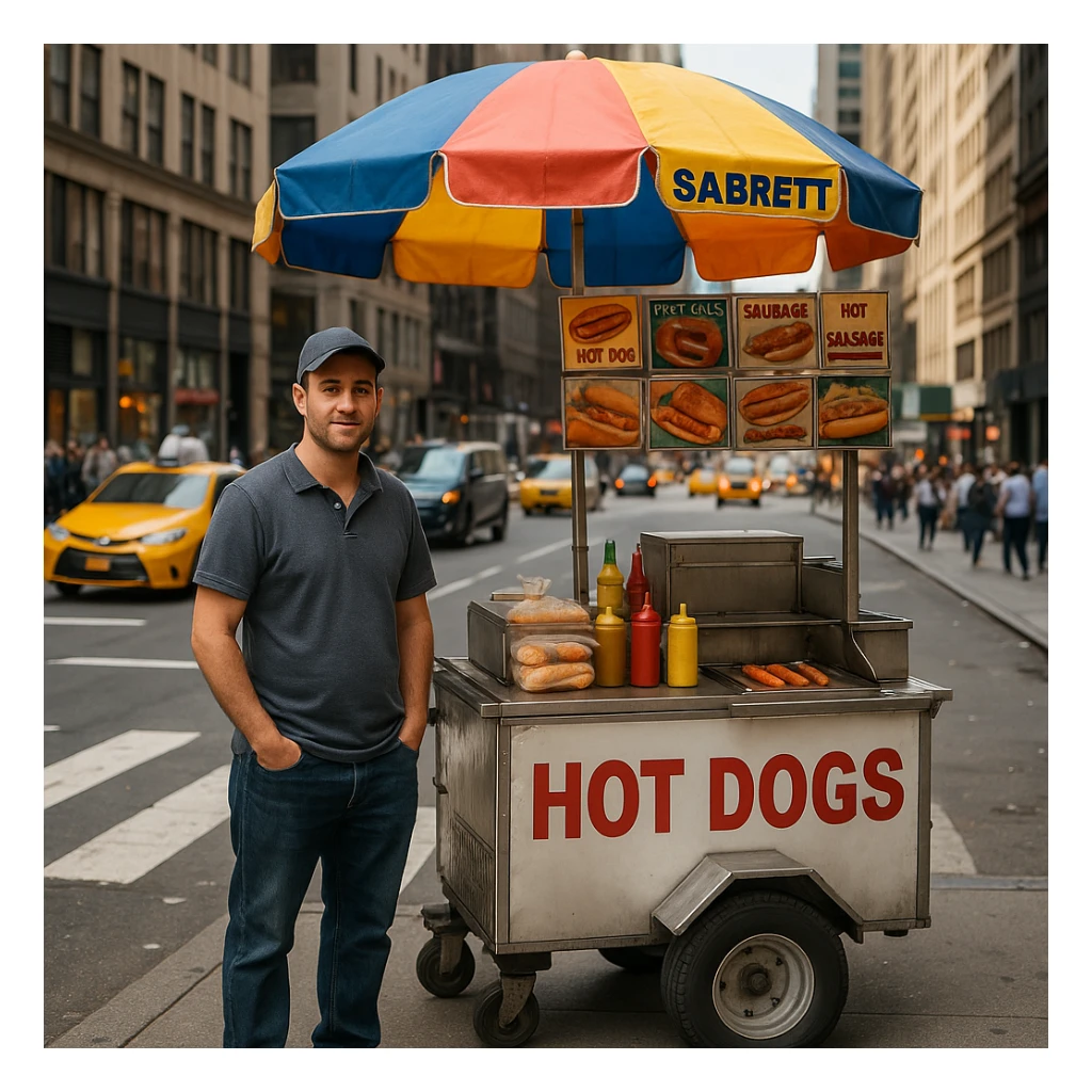 hotdog seller in New York with cart sticker