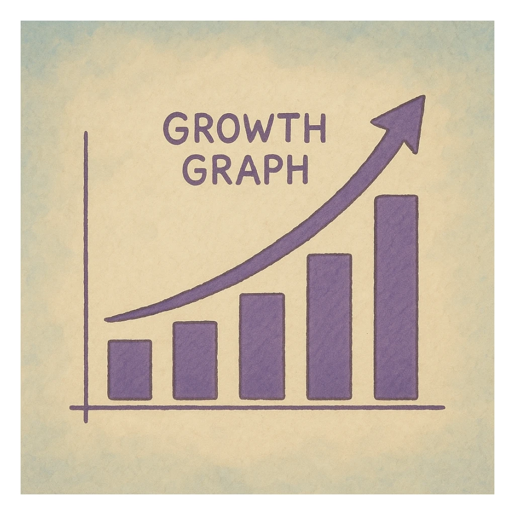 growth graph in purple, ghibli style sticker
