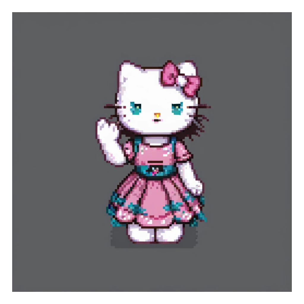 Hello Kitty, waving, pink dress, minimal details sticker