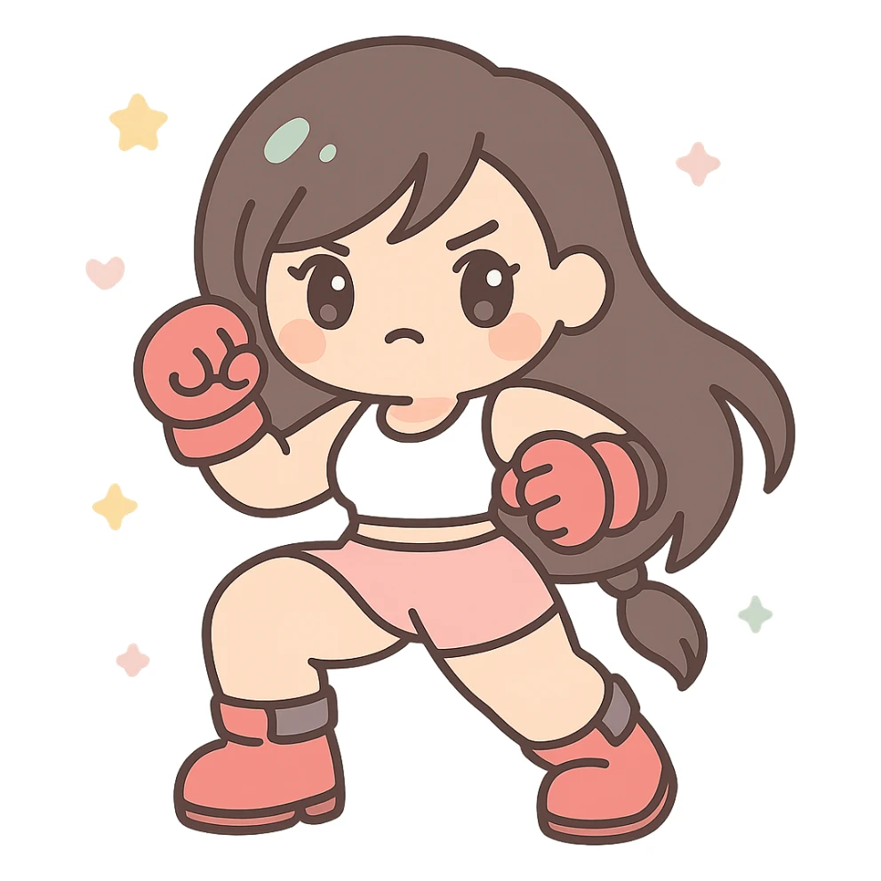 anime style Tifa Lockhart with thick thighs, action pose, determined look, gloves and boots sticker