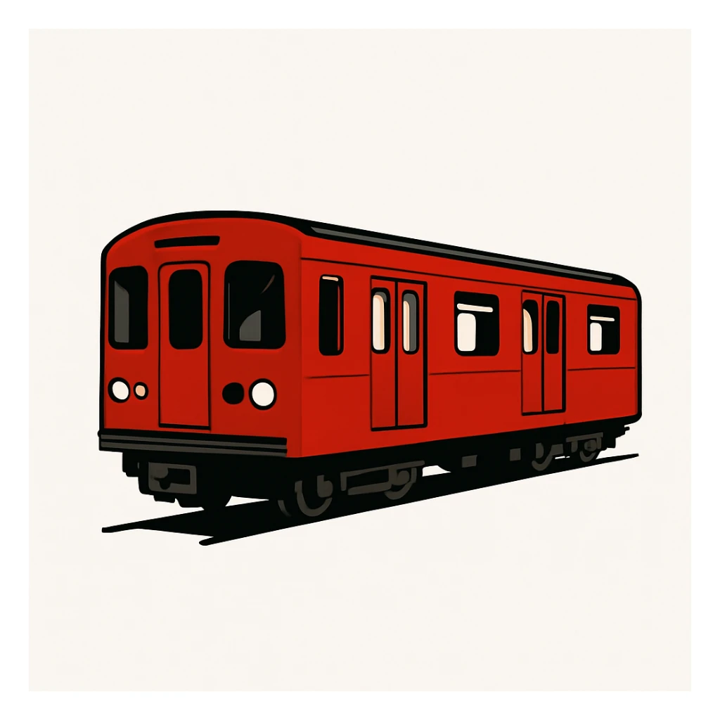 classic red subway train on a white background, minimalist design sticker