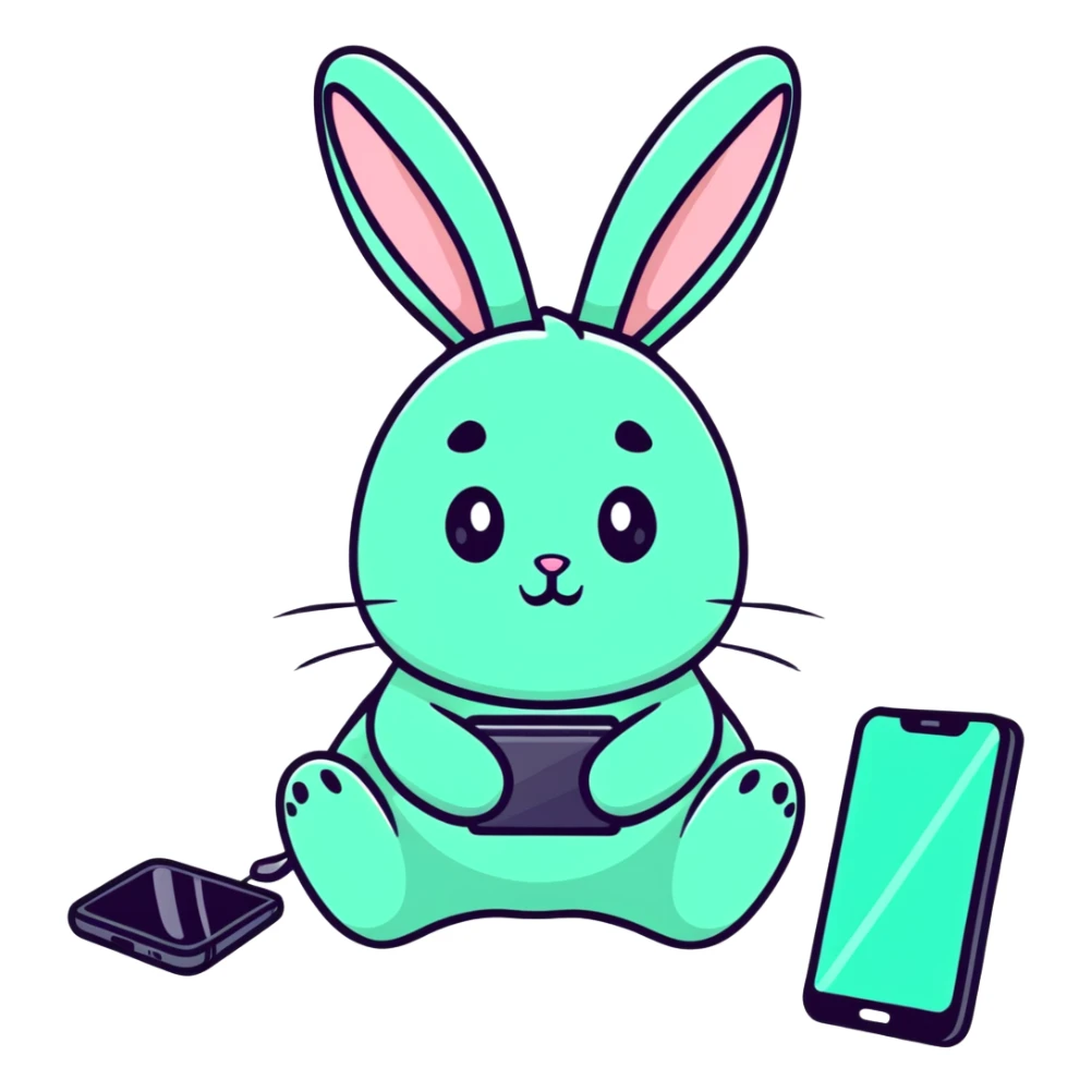 mint bunny shocked looking at phone on ground sticker