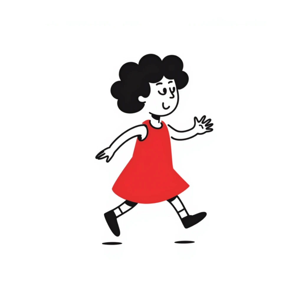 hand-drawn little child wearing a red dress sticker