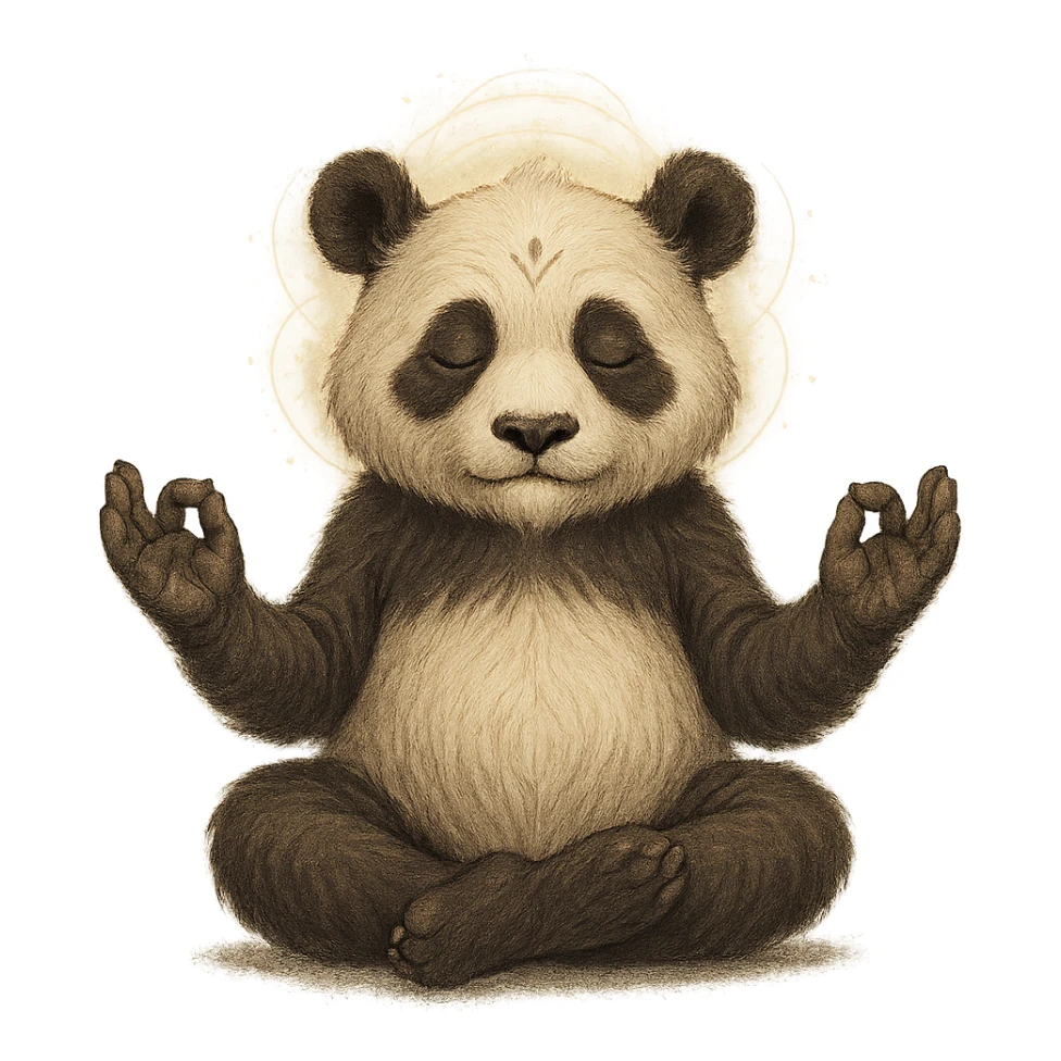 wise panda meditating in a peaceful pose, radiating calm energy, with subtle mystical elements, conveying mastery and tranquility sticker