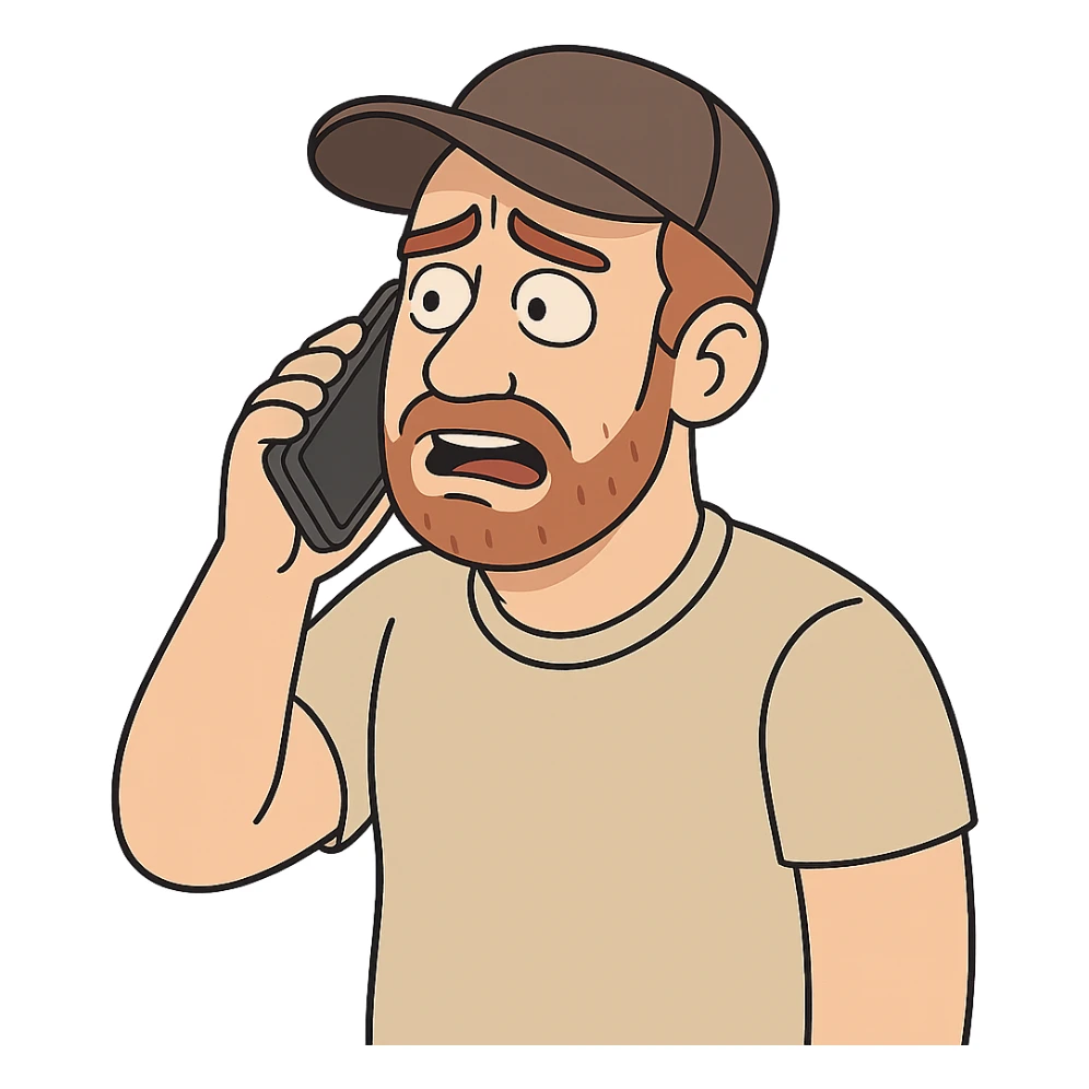 A Caucasian man wearing a cap talking on a mobile phone sticker