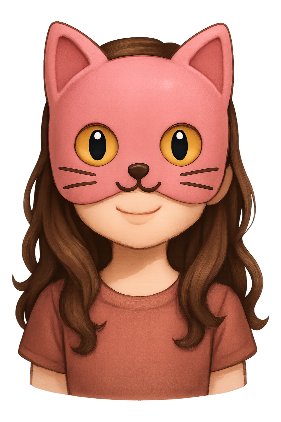 face with pink cat mask emoji, digital illustration girl, remove background sticker