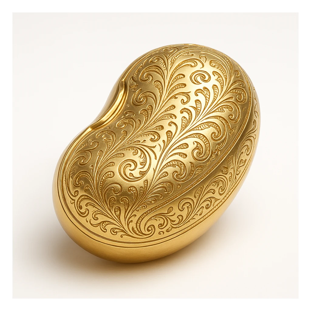 stylized kinkéliba beans with filigree patterns, elegant gold style sticker