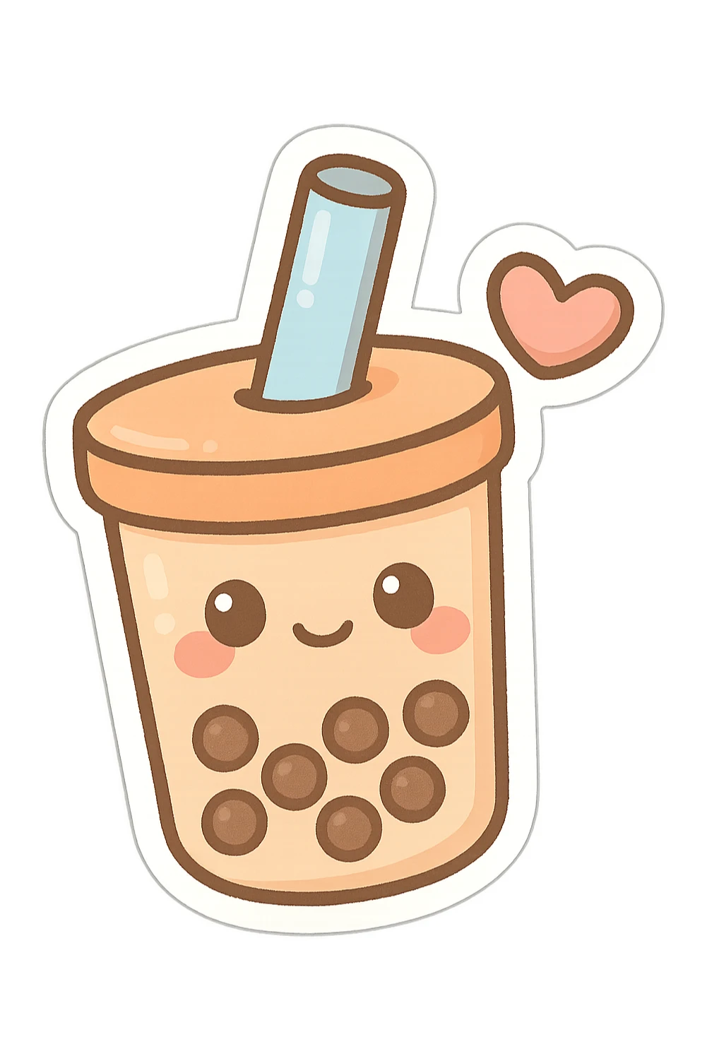 chibi sticker-style bubble tea with a heart accent, cute and exaggerated sticker