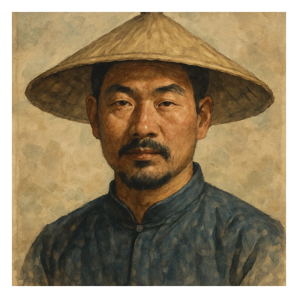 chinese man wearing rice paddy hat, style 6 sticker