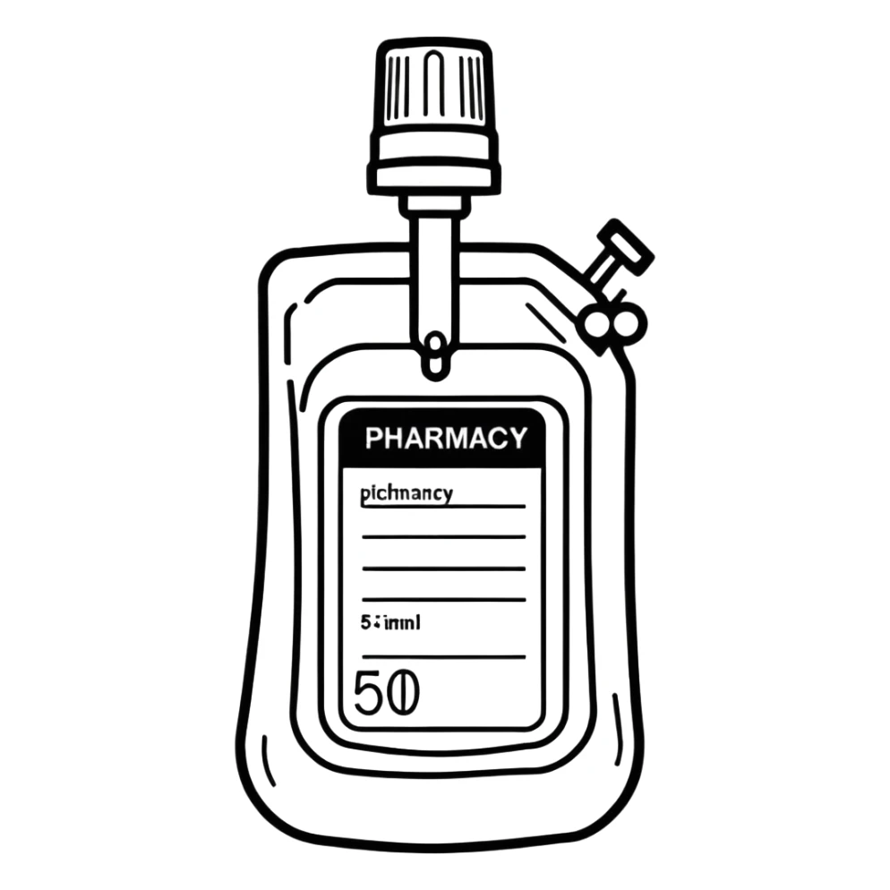 Hospital Intravenous fluid bag filled with 500ml, pharmacy label sticker